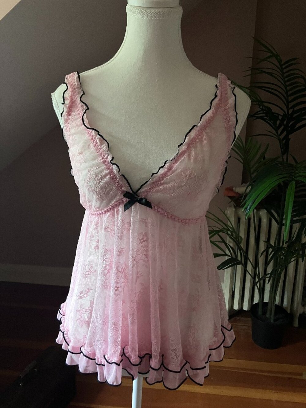 Babydoll nightie dress or camisole / tank top v neck ruffled mesh slip